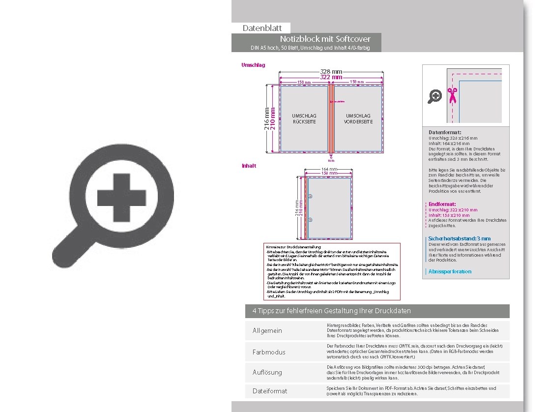 Product Bild block_mit_softcover__din_a5_hoch__50_blatt__umschlag_und_inhalt_4_0-farbig_cmyk_einseitig_bedruckt